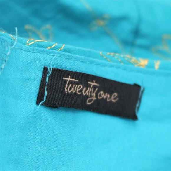 Turquoise A-Line Mini Skirt With Gold Embroidery - Picture 8 of 8
